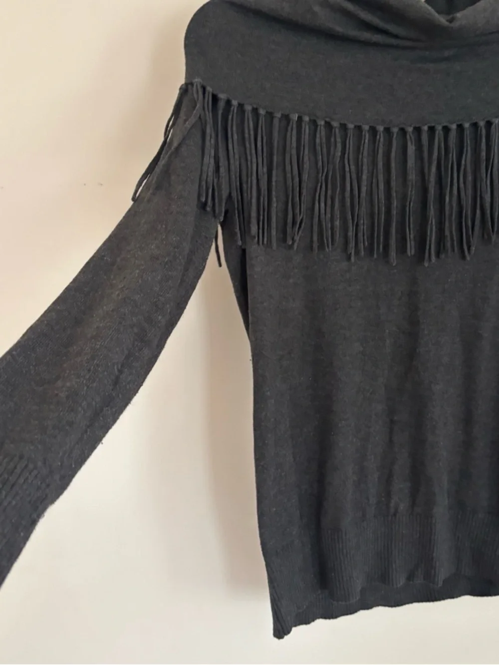 Michael Kors Fringe Cowl Neck Sweater Gray XS